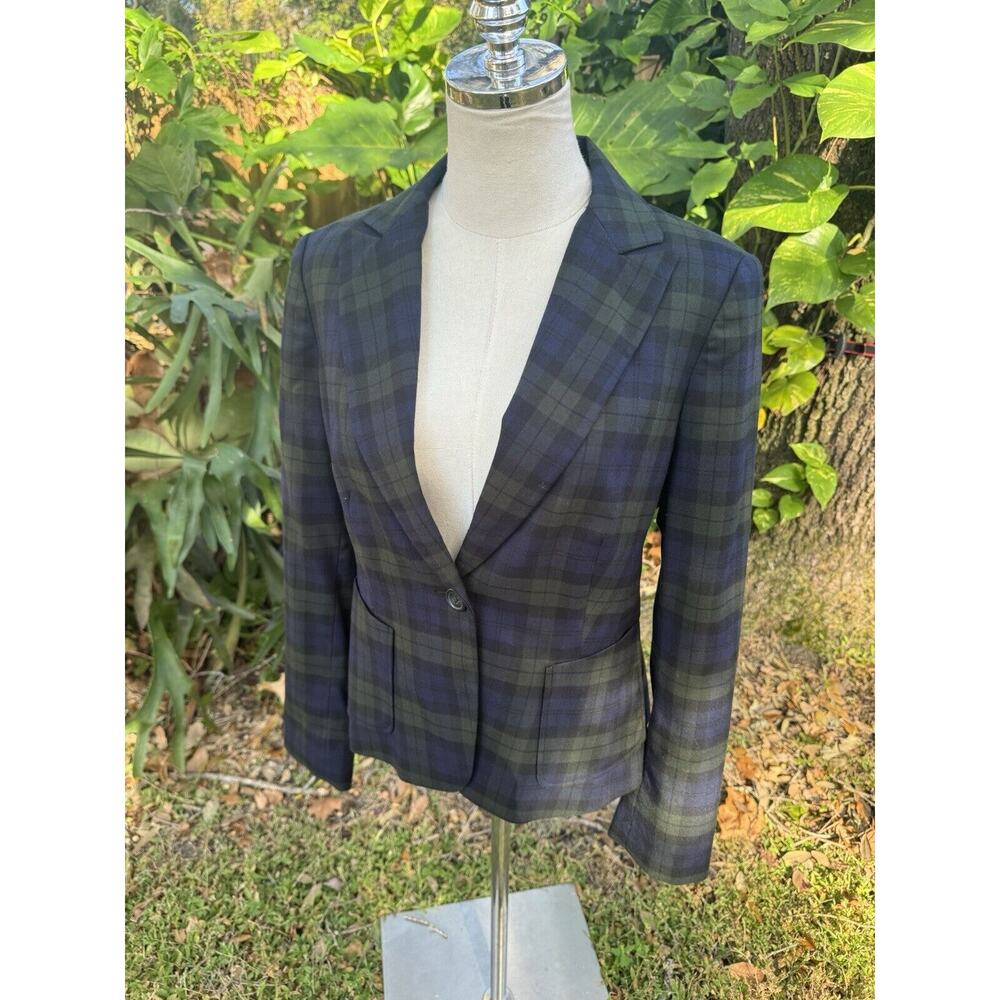 Vintage OBR Green Navy Blue Plaid Tartan One Button Women’s M Blazer Jacket
